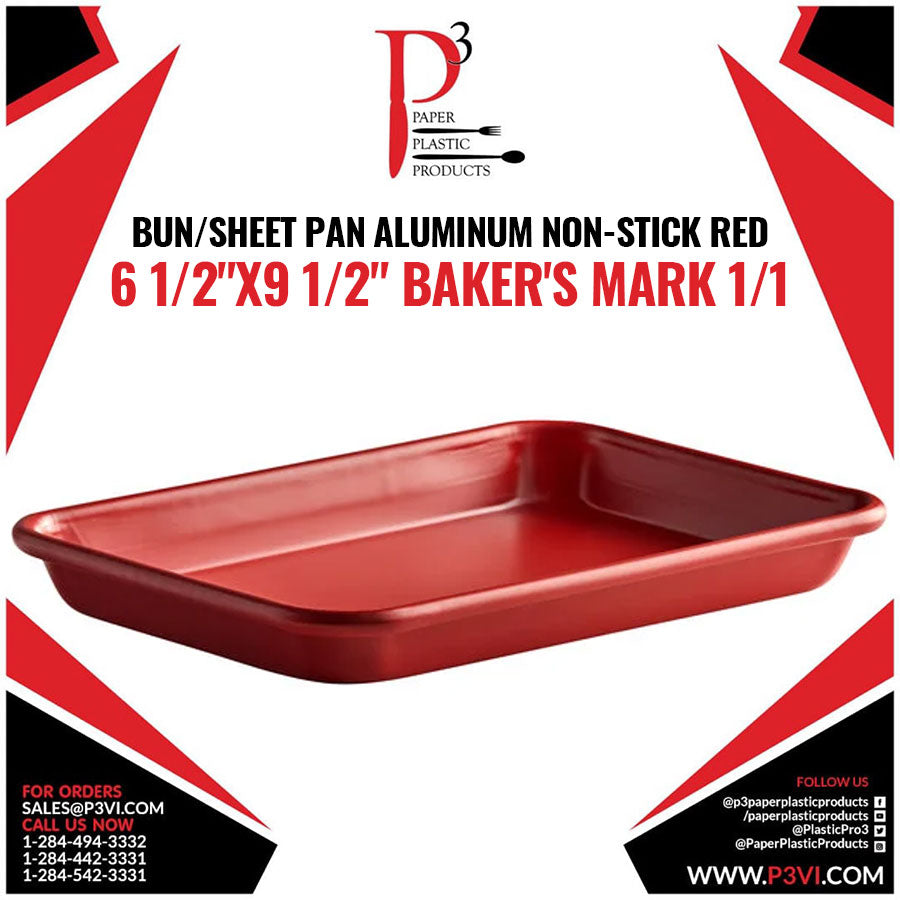 Bun/Sheet Pan Aluminum Non-Stick RED 6 1/2"x9 1/2" Baker's Mark 1/1
