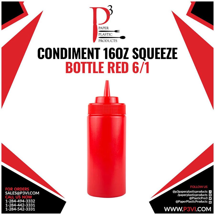 Condiment 16oz Squeeze Bottle RED 6/1