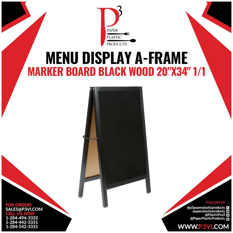 Menu Display A-Frame Marker Board Black Wood 20"x34" 1/1