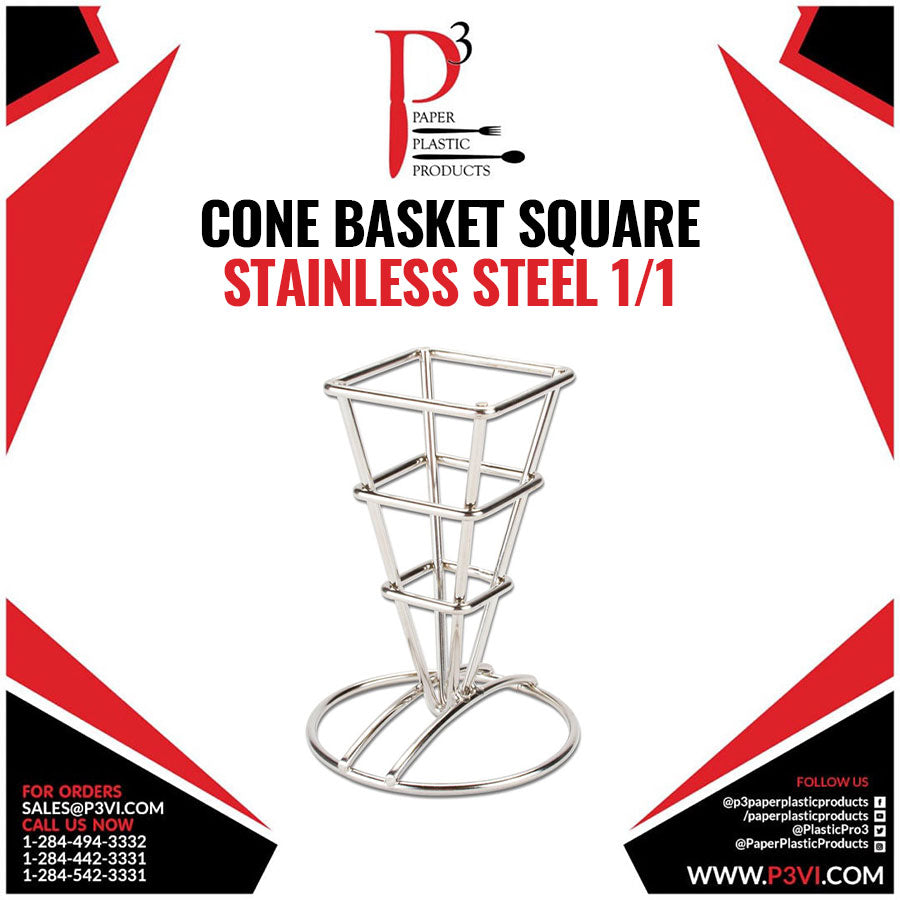 Cone Basket Wire 5" blk w Sauce Holder 1/1