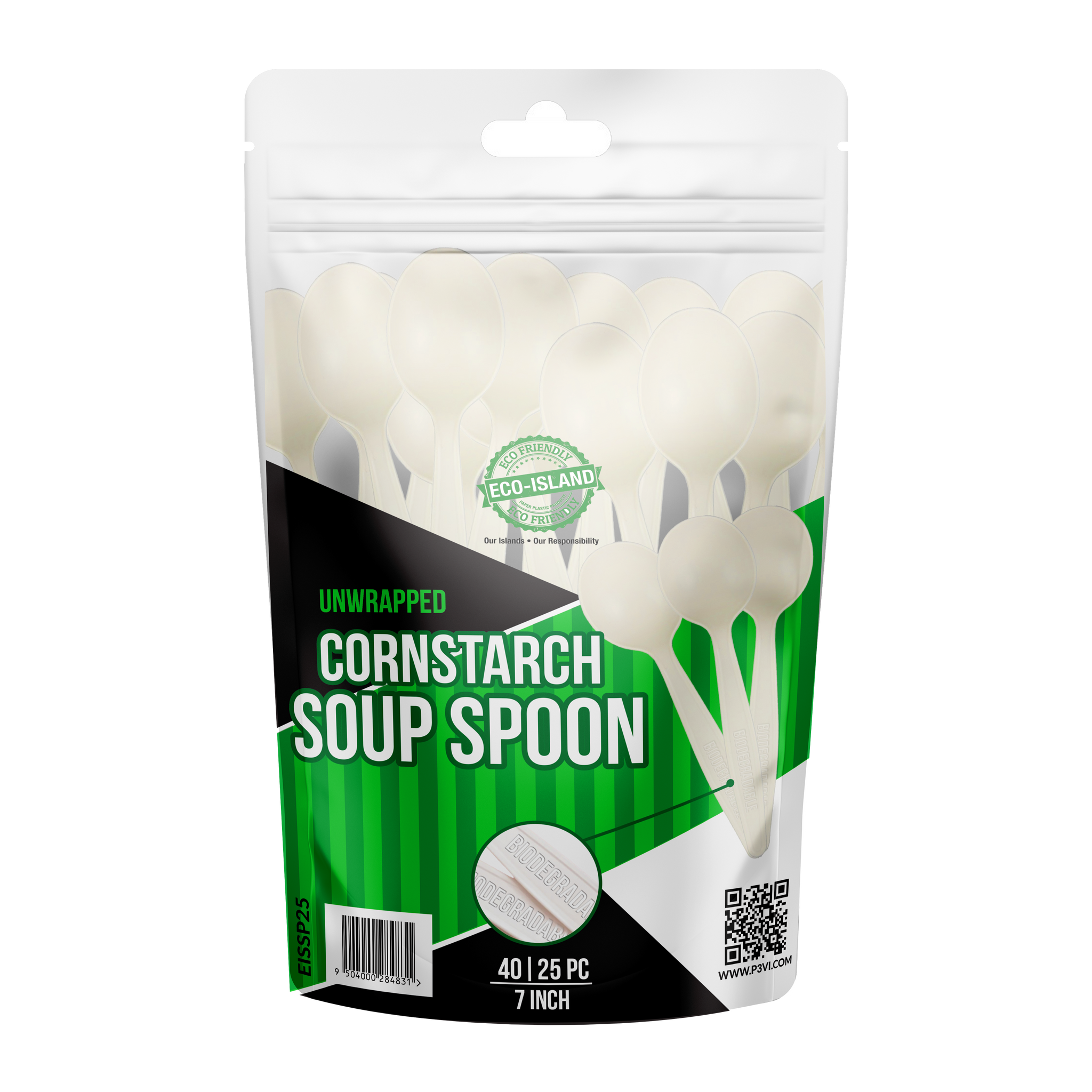 7" Unwrapped Cornstarch Soup Spoon Eco-Island EISSP1000R 40/25